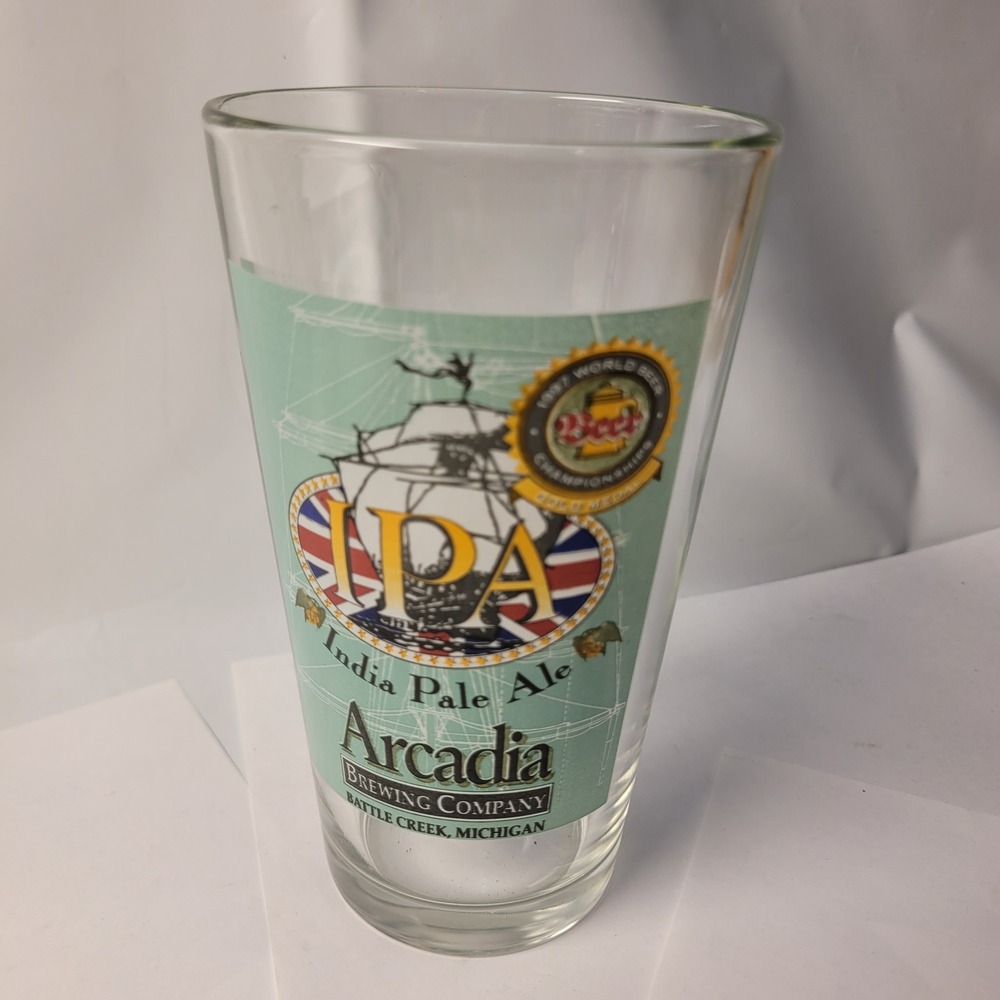 Arcadia Brewing Company Pint Glass IPA 1997 World Beer Gold Medal Battle Creek